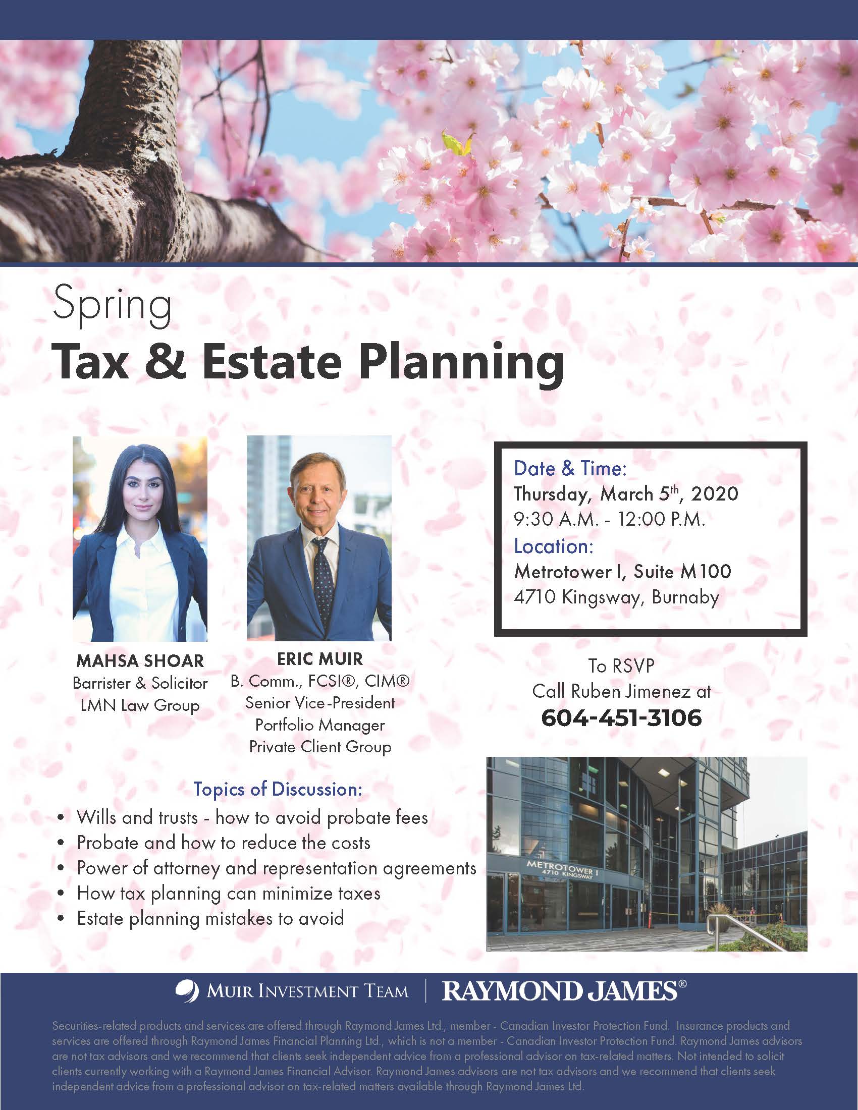 Spring 2020 Tax and Planning poster